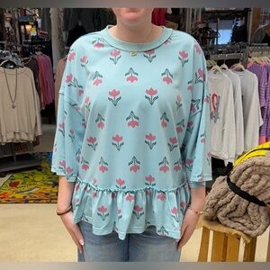 Floral Print Ruffle Bottom Top by Easel NWT